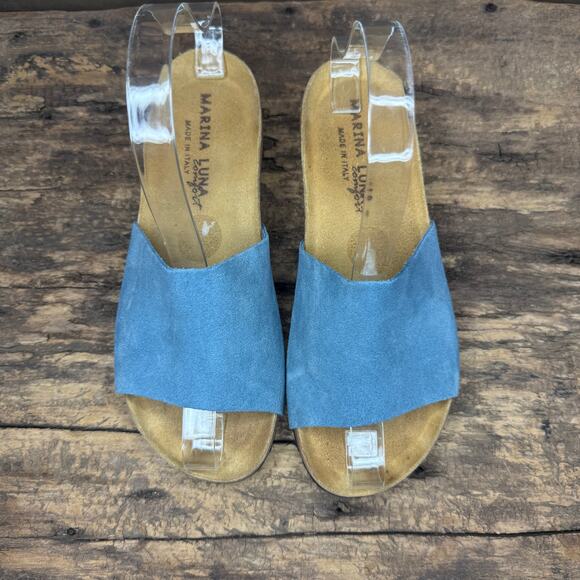 Marina Luna Made in Italy Blue Suede Slide Sandals Women’s Size 6.5 Comfort - Picture 2 of 11